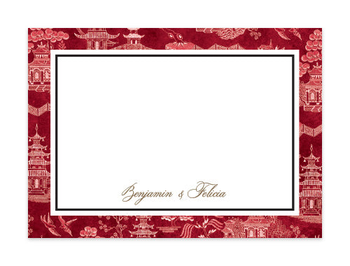 Notecard Set of 6 Oriental Garden Red