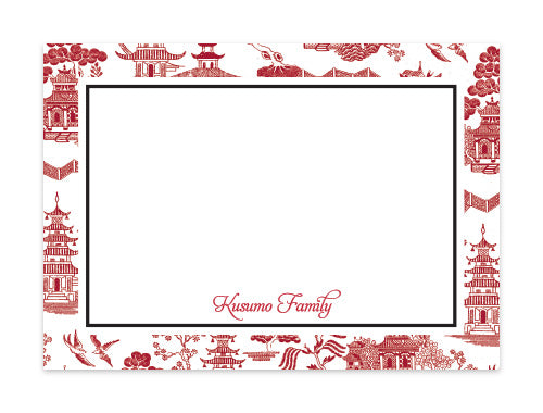 Notecard Set of 6 Oriental Garden White