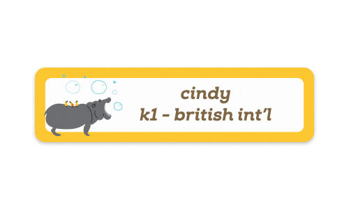 School Label Bubbly Hippo
