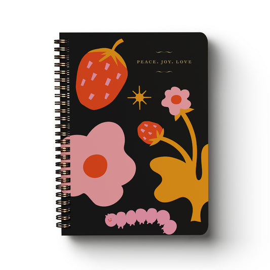 Spiral Notebook Peace Love Joy A5 Lined Black