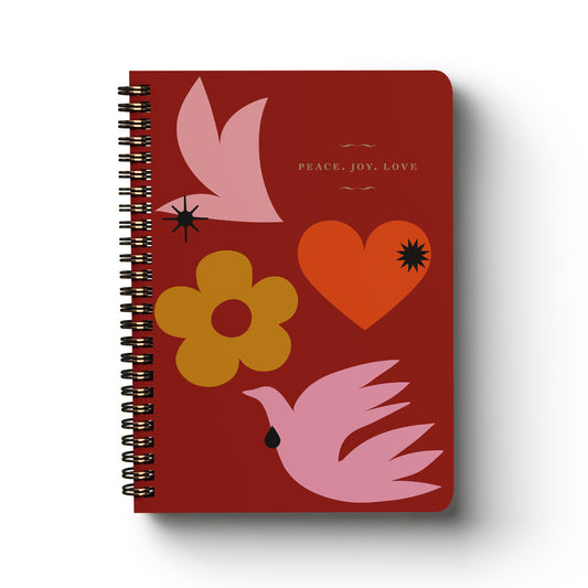 Spiral Notebook Peace Love Joy A5 Lined Red